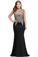 Black Plus Size Mermaid Long Bridesmaid Dress With Lace Applique 2