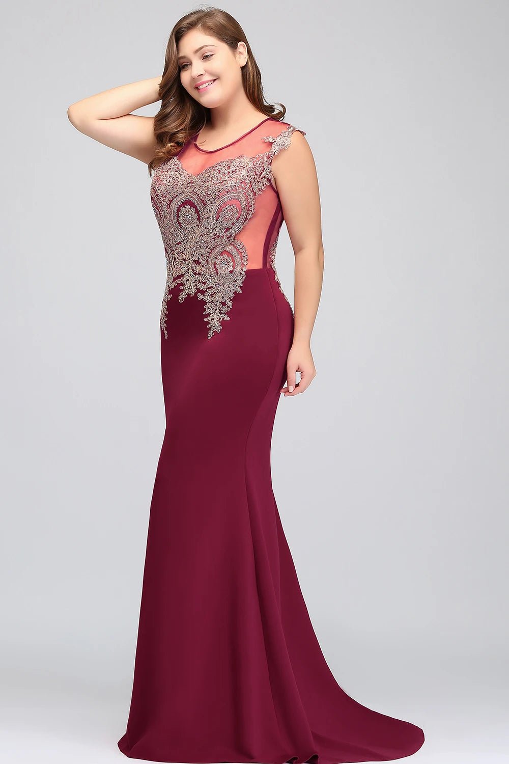 Plus Size Mermaid Long Bridesmaid Dress With Lace Applique