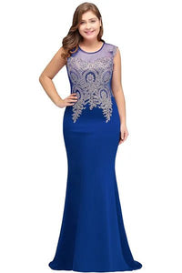 Royal Blue Plus Size Mermaid Long Bridesmaid Dress With Lace Applique 2