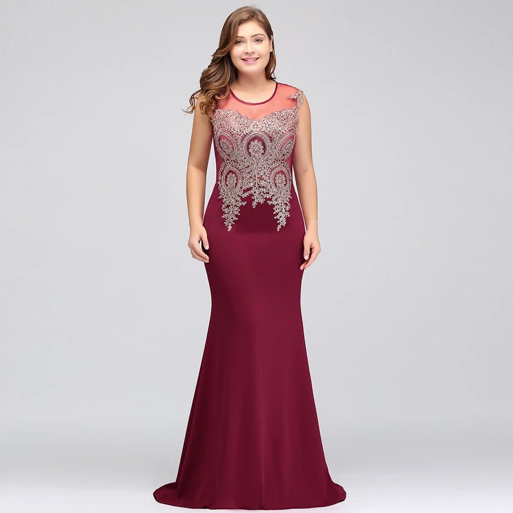 Burgundy Plus Size Mermaid Long Bridesmaid Dress With Lace Applique 2