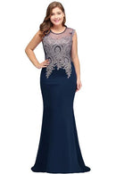 Navy Blue Plus Size Mermaid Long Bridesmaid Dress With Lace Applique 2