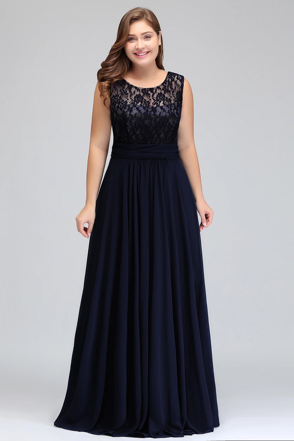 Navy Blue Plus Size Navy Blue Half Sleeve Bridesmaid Dress With Belt 2