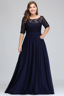 Black Plus Size Navy Blue Half Sleeve Bridesmaid Dress With Belt 2