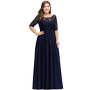 Navy Blue Plus Size Scoop Neck 3/4 Sleeve Chiffon Bridesmaid Dress 2