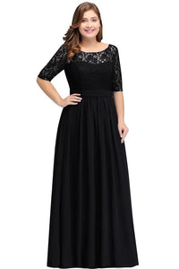 Black Plus Size Scoop Neck 3/4 Sleeve Chiffon Bridesmaid Dress 2