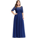 Royal Blue Plus Size Scoop Neck 3/4 Sleeve Chiffon Bridesmaid Dress 2