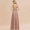 Dusty Pink Sexy Glitter Backless V - Neck Bridesmaid Dress 2