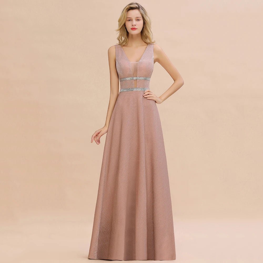 Dusty Pink Sexy Glitter Backless V - Neck Bridesmaid Dress 2