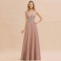 Dusty Pink Sexy Glitter Backless V - Neck Bridesmaid Dress 2