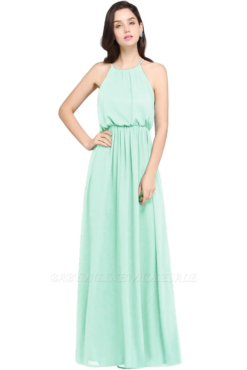 Mint Green Sexy Hater Floor - Length Chiffon Bridesmaid Dress 2