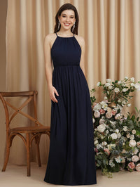 Navy Blue Sexy Hater Floor - Length Chiffon Bridesmaid Dress 2