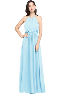 Sky Blue Sexy Hater Floor - Length Chiffon Bridesmaid Dress 2