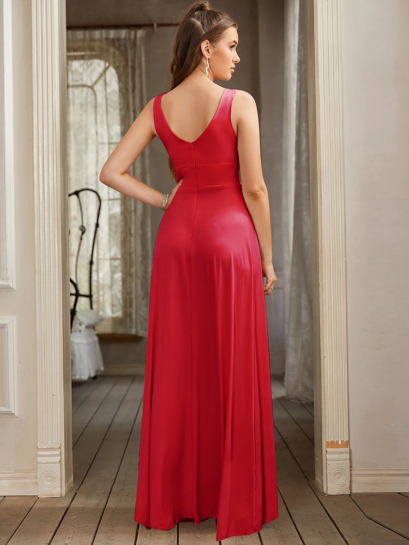 Sexy Sleeveless V-Neck Long Bridesmaid Dress