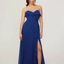 Navy Blue Sweetheart Flirty High Slit Chiffon Bridesmaid Dress 2