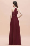 Burgundy V - Neck Sequins Long Lace Bridesmaid Dress 2