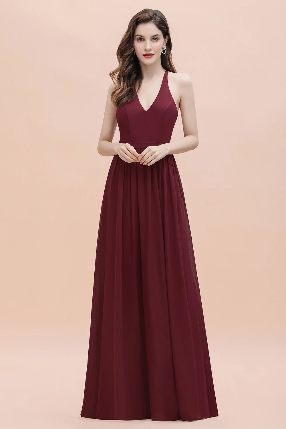 V-Neck Sequins Long Lace Bridesmaid Dress