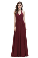 Burgundy V - Neck Sequins Long Lace Bridesmaid Dress 2