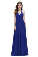 Royal Blue V - Neck Sequins Long Lace Bridesmaid Dress 2